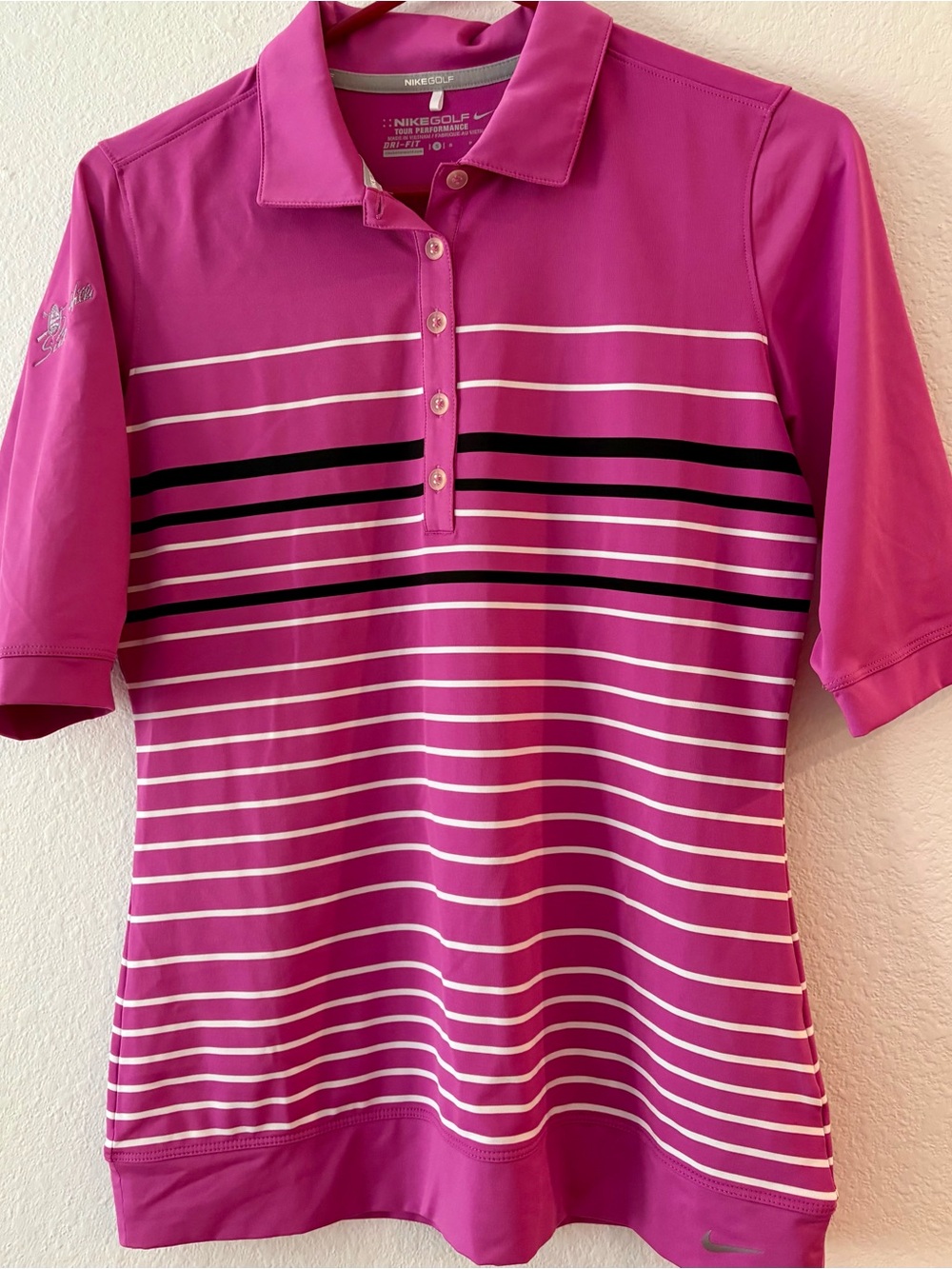 Nike Golf Tour Performance Dri-FIT Pink Striped Polo Shirt Women's Small
